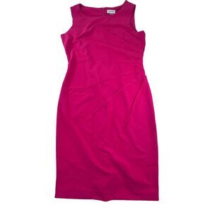 Vibrant Pink Sleeveless Sheath Dress Professional Wear Polyester Spandex Blend